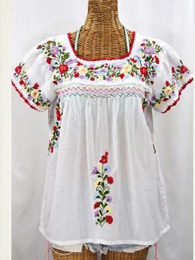 White Floral Embroidered Mexican Blouse